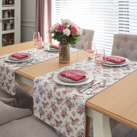 Dwustronny bieżnik Rose Garden & Stripes – 50 × 150 cm