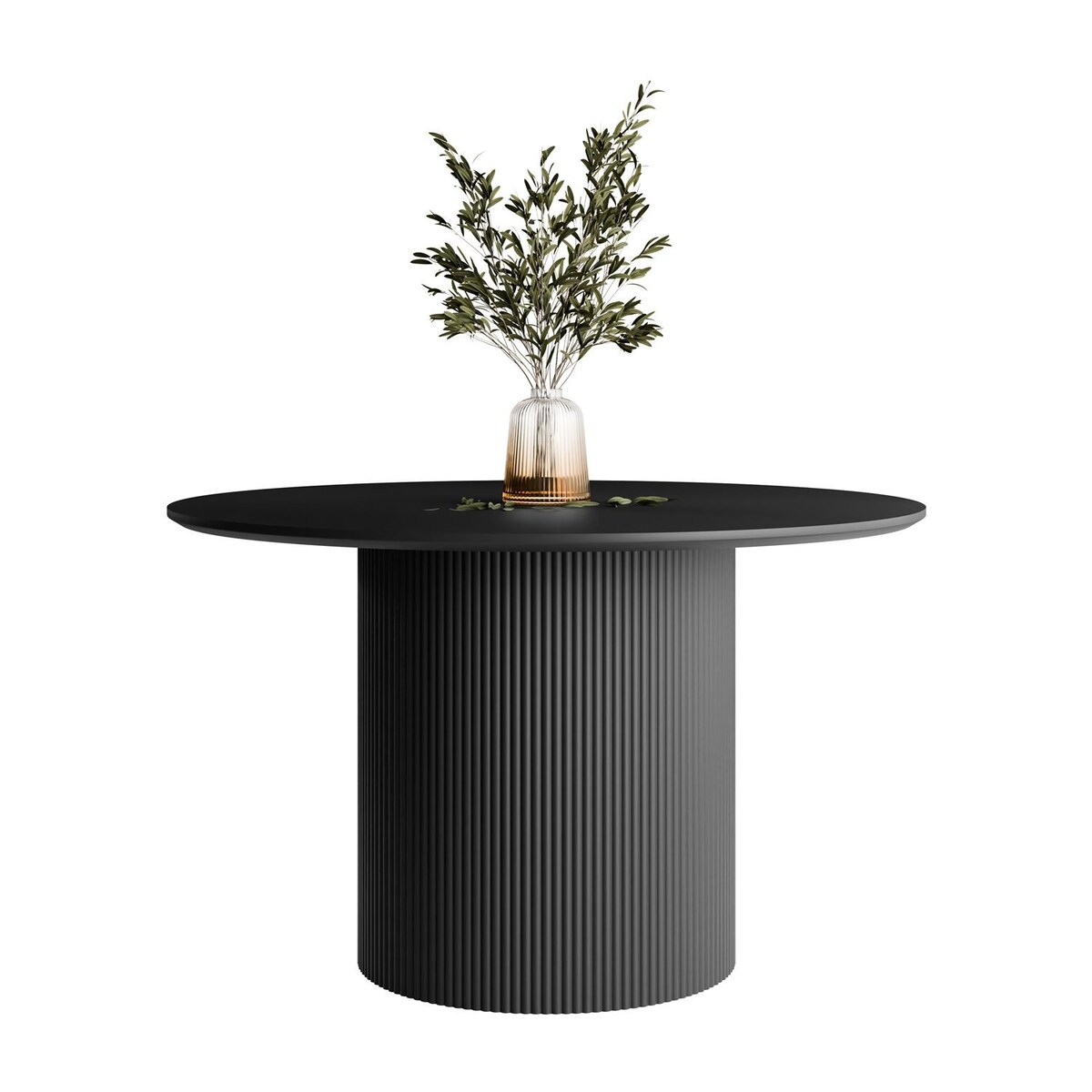 Okrągły stół do jadalni OVI z ryflowaną podstawą, czarny