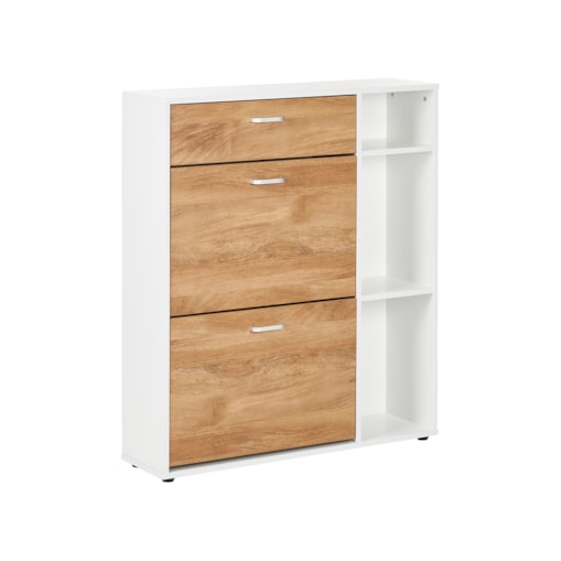 Szafka na buty 2 przegrody jasne drewno z białym MACKAY