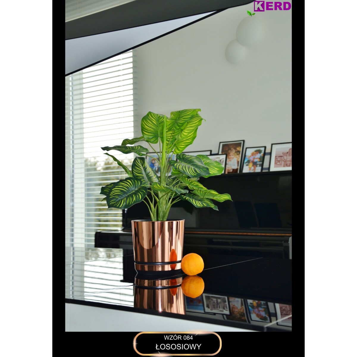 26 cm wzór ŁOSOSIOWY Doniczka z podstawką nowoczesna elegancka różowe złoto glamour wysoki połysk industrialny loft retro