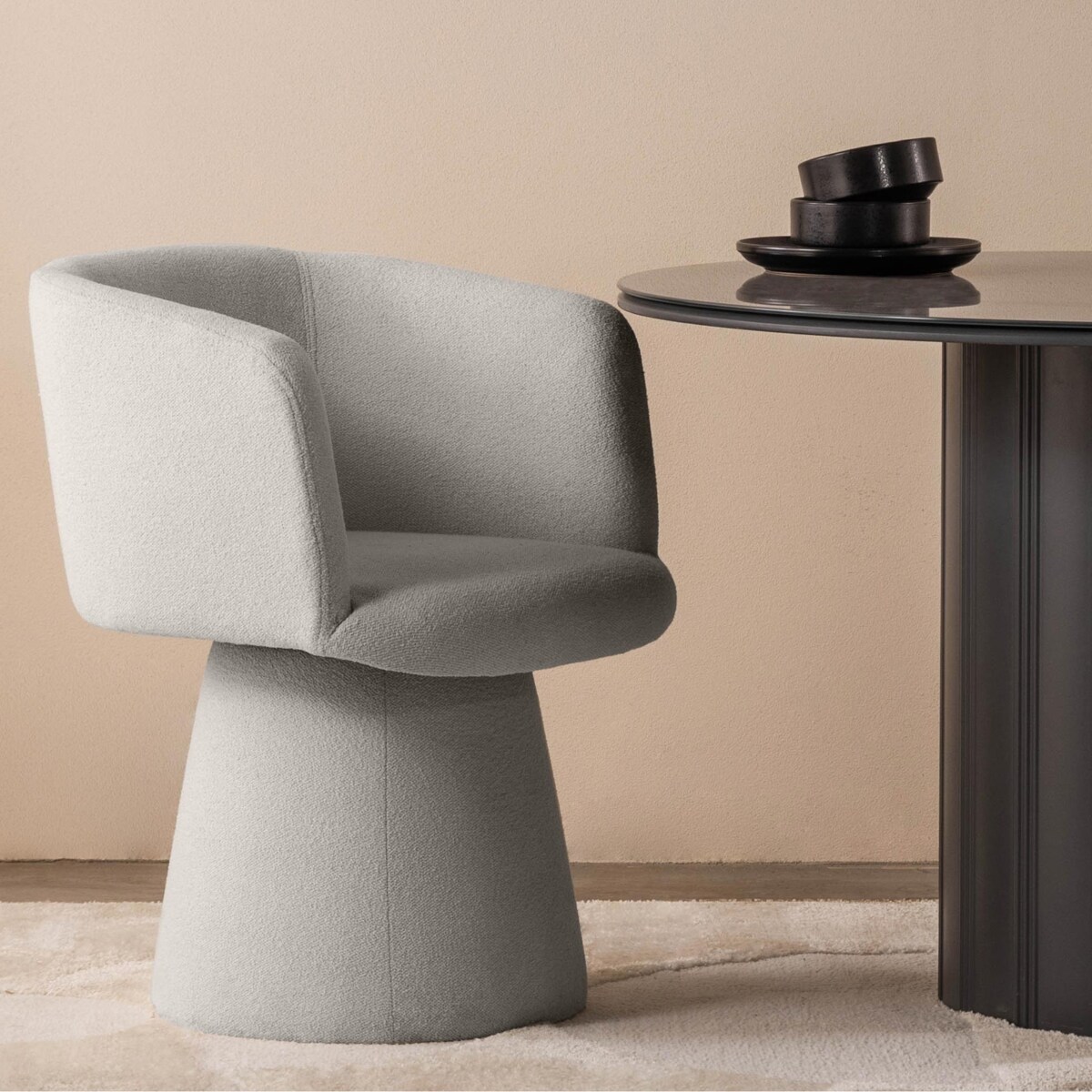 Krzesło obrotowe beżowoszare bouclé Nalf