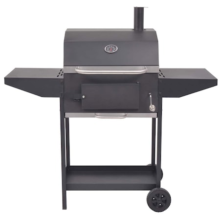 vidaXL Grill węglowy z wędzarnią i dolną półką, czarny