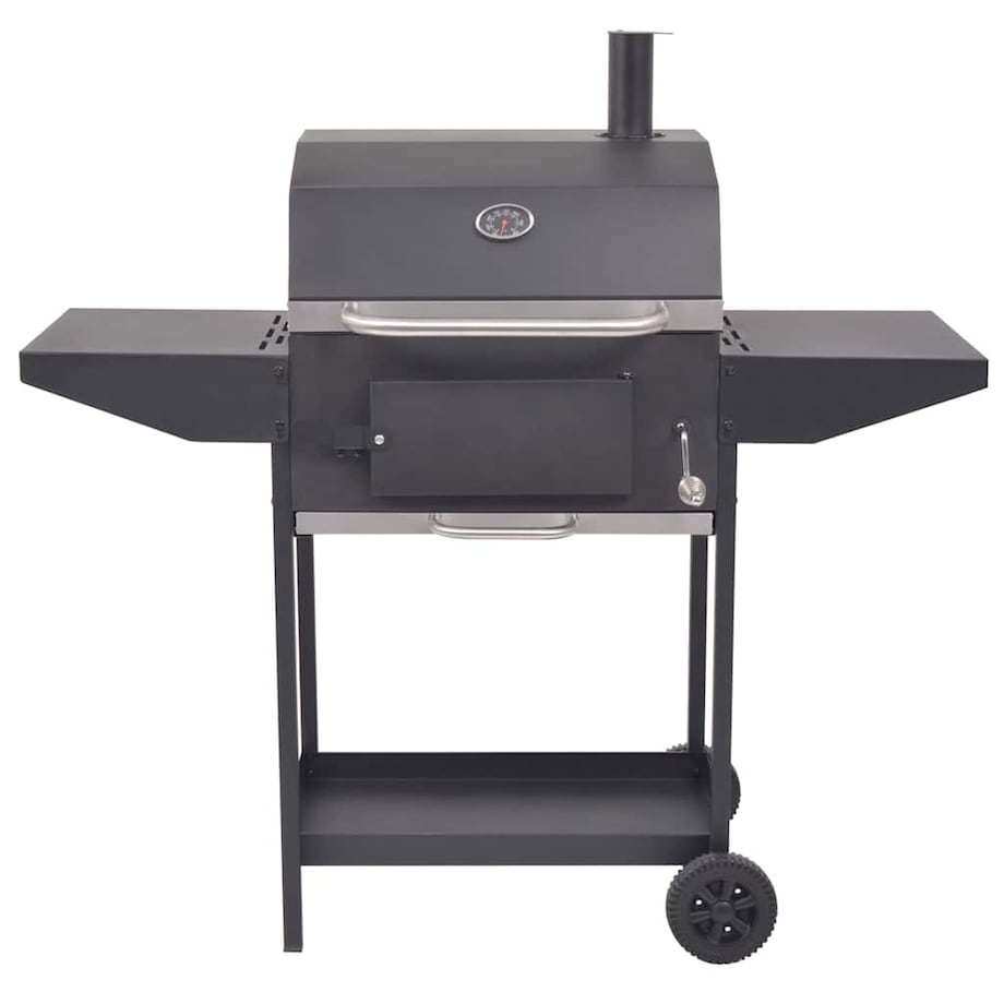 vidaXL Grill węglowy z wędzarnią i dolną półką, czarny