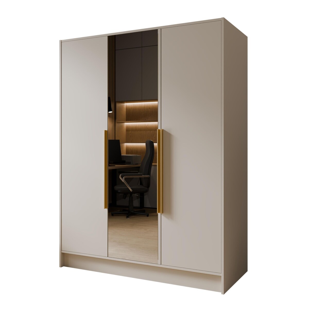 Szafa 150 gładka LUSO z lustrem i złotymi uchwytami, kaszmirowa