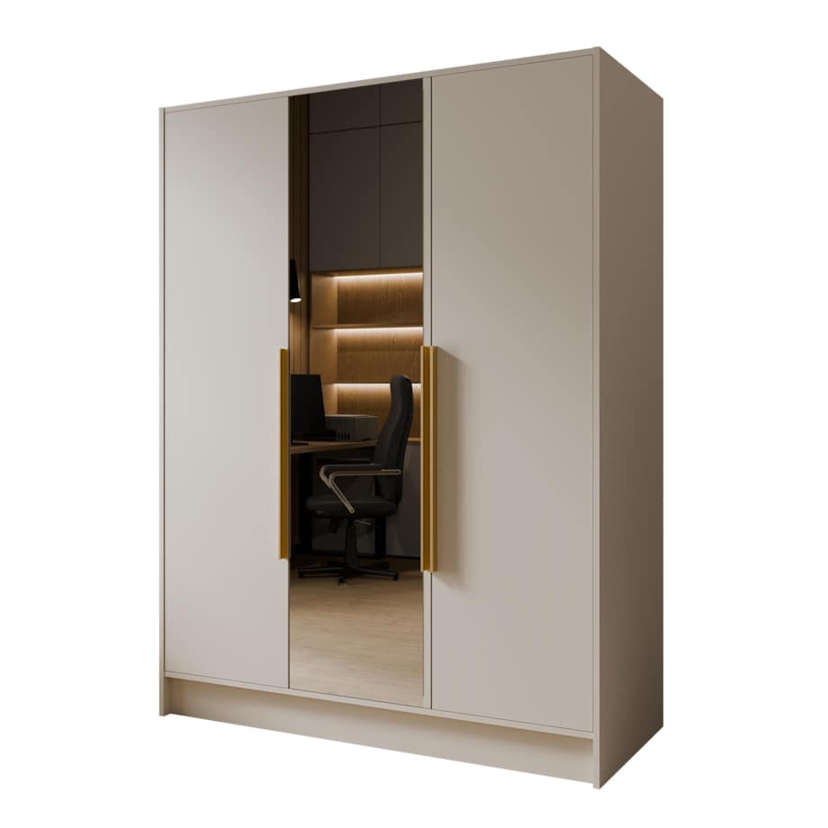 Szafa 150 gładka LUSO z lustrem i złotymi uchwytami, kaszmirowa