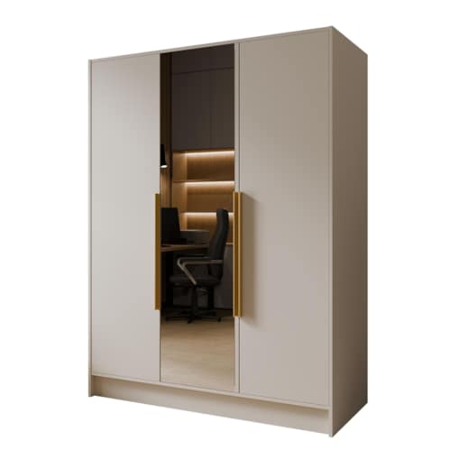 Szafa 150 gładka LUSO z lustrem i złotymi uchwytami, kaszmirowa