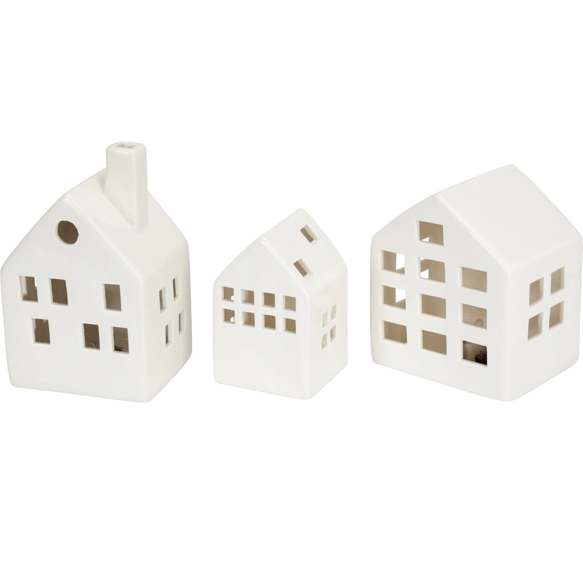 Ceramiczne domki LED SCANDI, 3 ozdoby świetlne