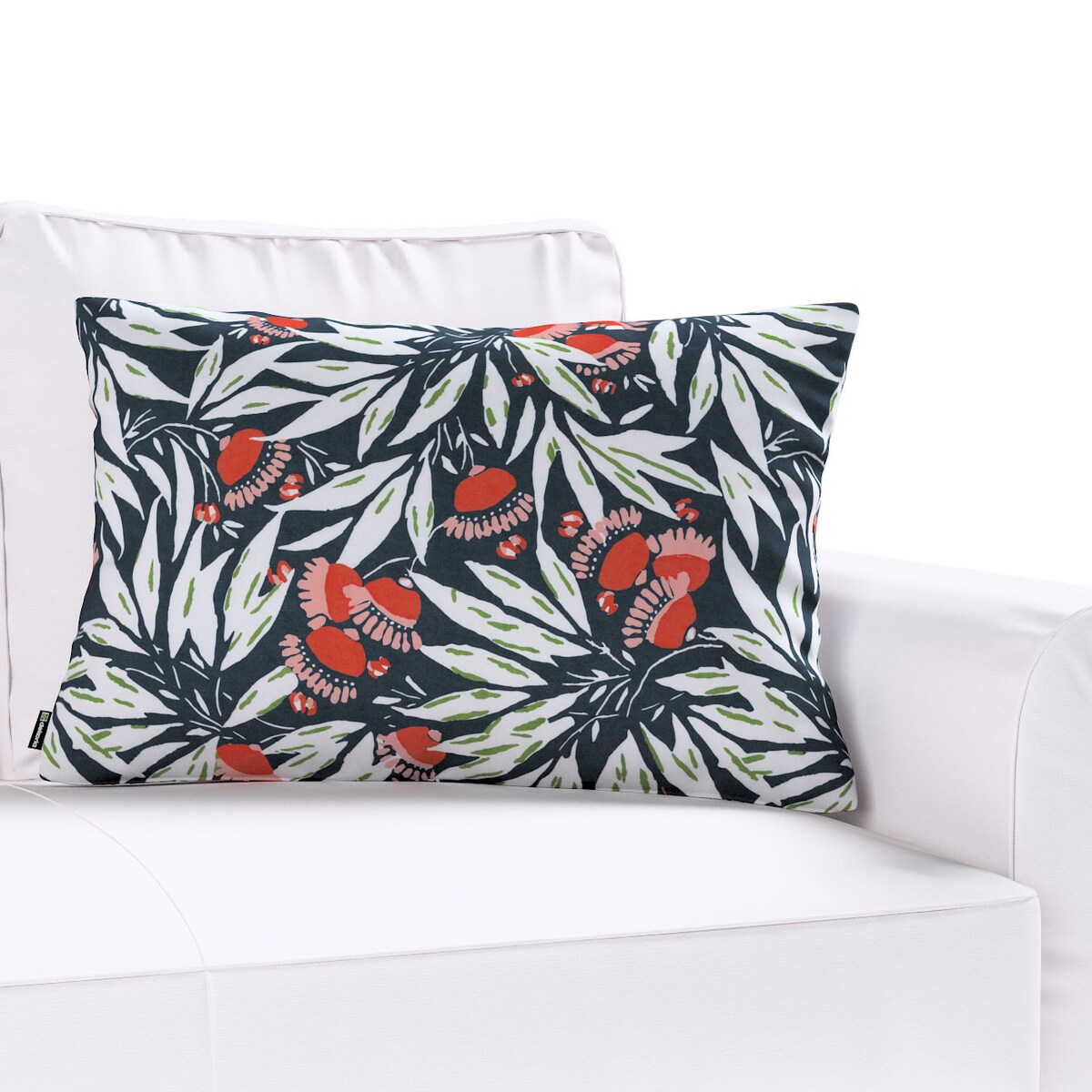 Poszewka Kinga na poduszkę prostokątną 60x40 kwiaty na granatowym tle