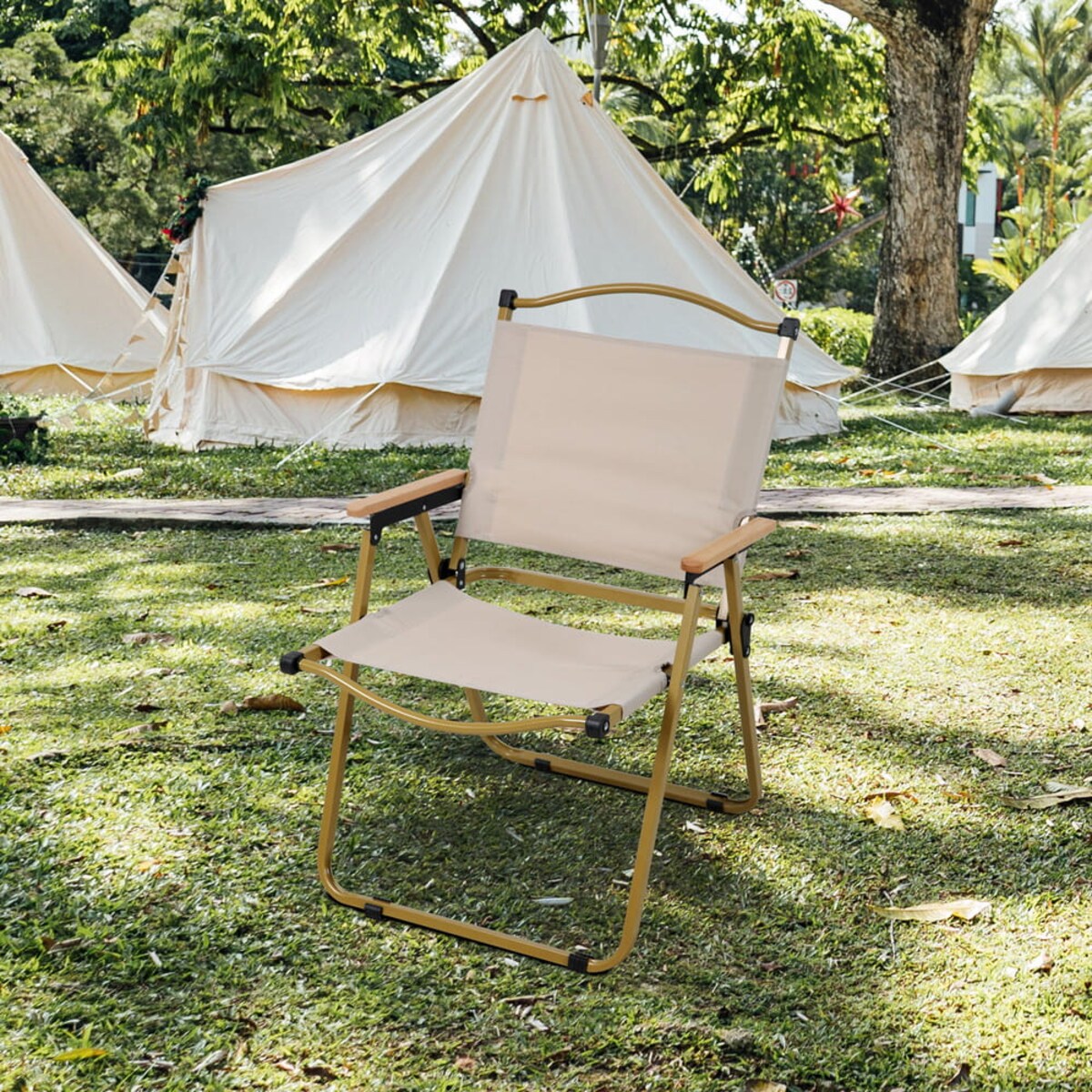Krzesło kempingowe składany drevo 61cm stalowe, beżowe