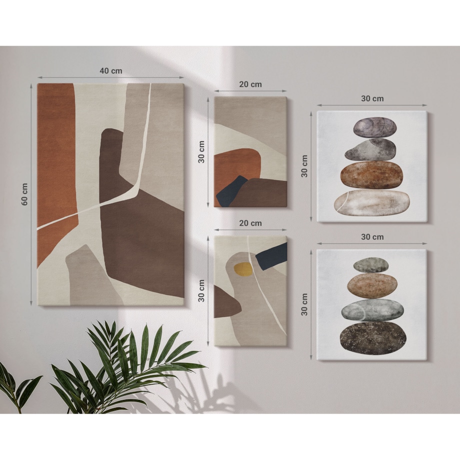 Zestaw 5 obrazów na płótnie - Abstrakcyjna boho sztuka nowa - brązowy