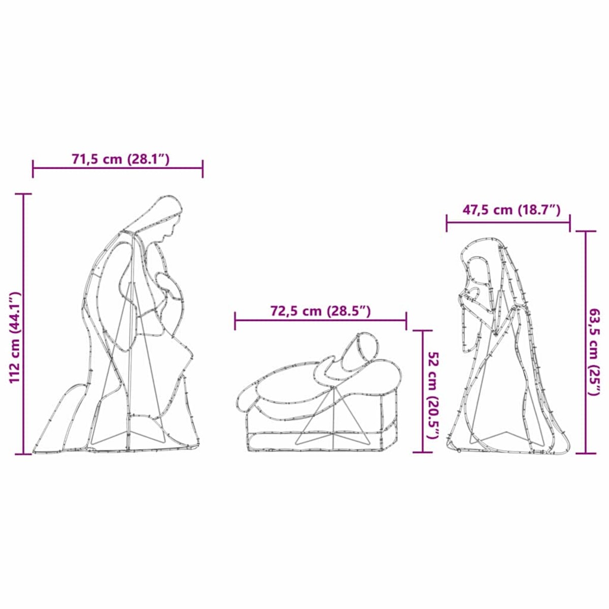 vidaXL Oświetlona Szopka Bożonarodzeniowa Wielokolorowe 112 x 72 cm