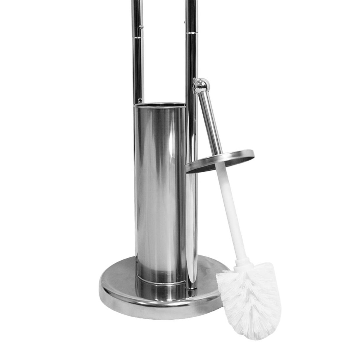 Zestaw łazienkowy szczotka do WC stojak na papier toaletowy kosz 3W1 srebrny BRUNBESTE