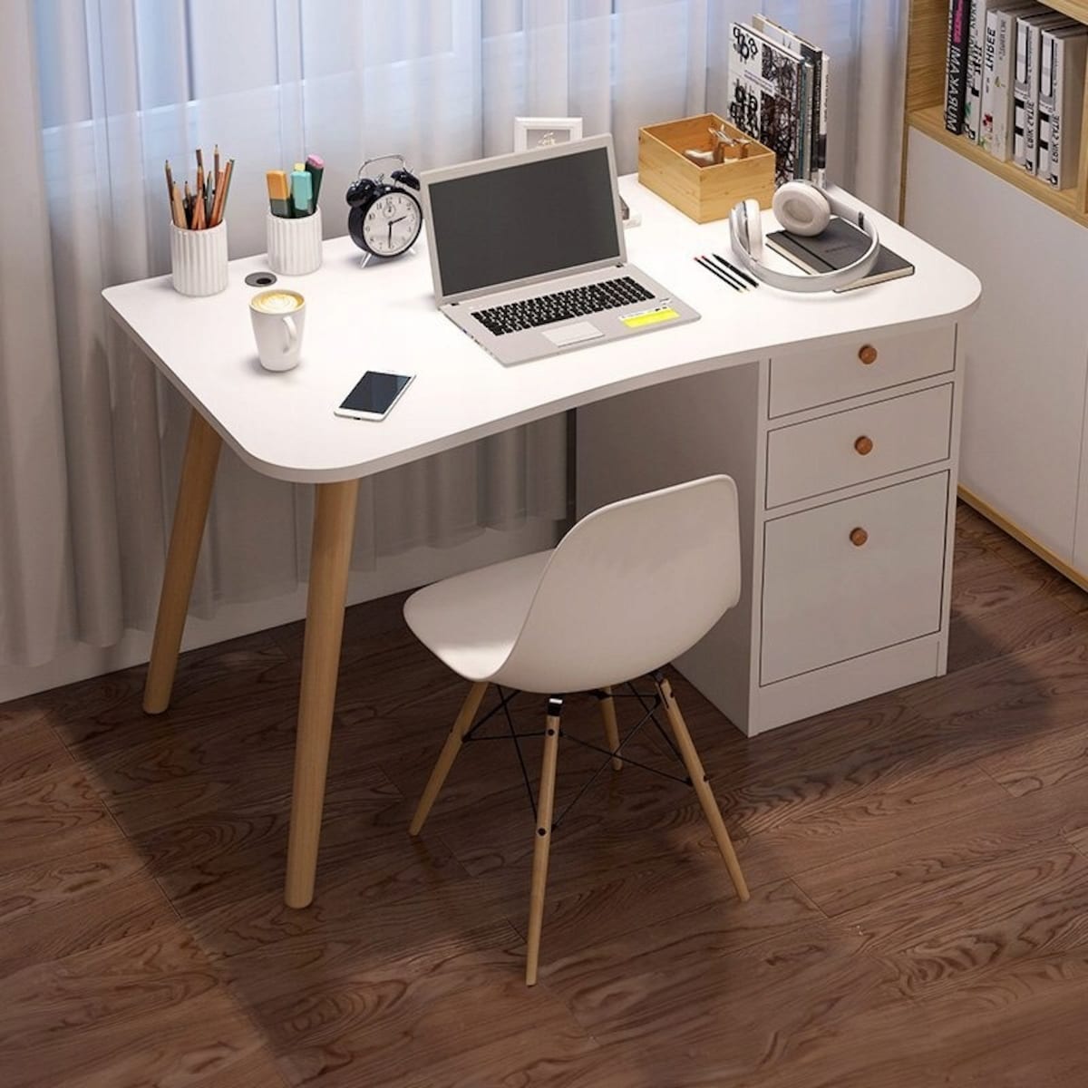 Biurko komputerowe do domu biura szuflady białe stolik 100 cm skandynawski