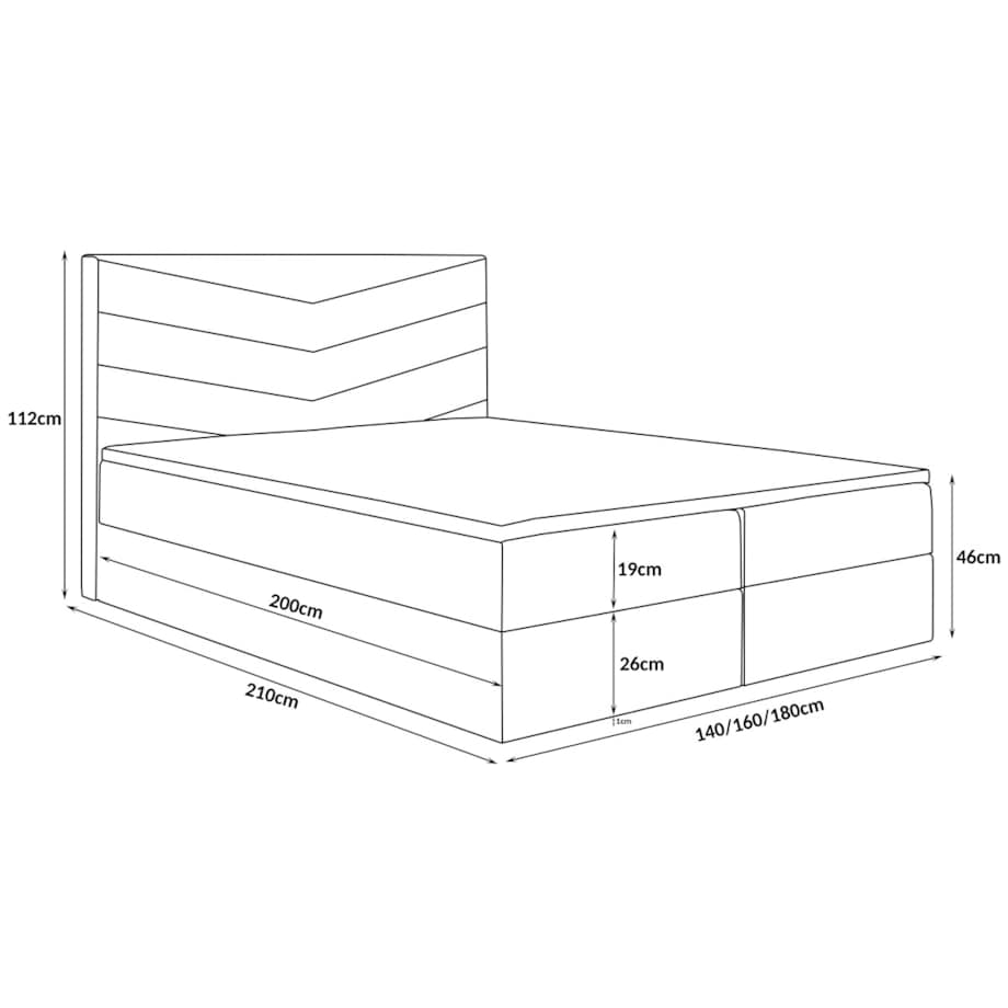 Łóżko kontynentalne G6 do sypialni 140x200 z pojemnikiem i materacem- szare