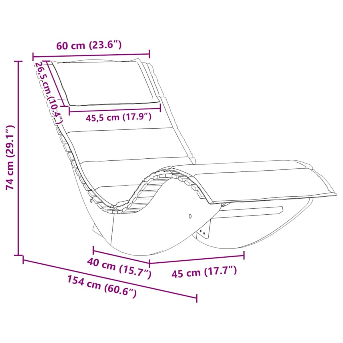 vidaXL Leżak 2 pcs Brązowy 60 x 154 x 74cm Lite drewno akacjowe
