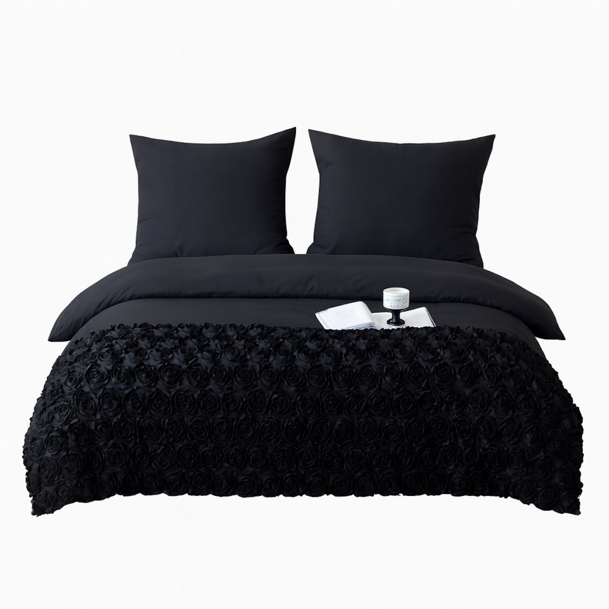 komplet pościeli "bella rosa" z aplikacją 3d róże mikrofibra 200x220 | czarny