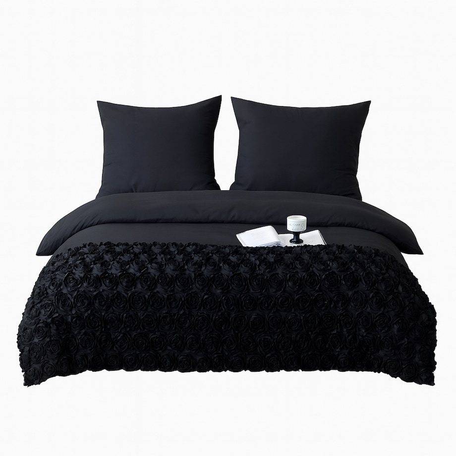 komplet pościeli "bella rosa" z aplikacją 3d róże mikrofibra 200x220 | czarny