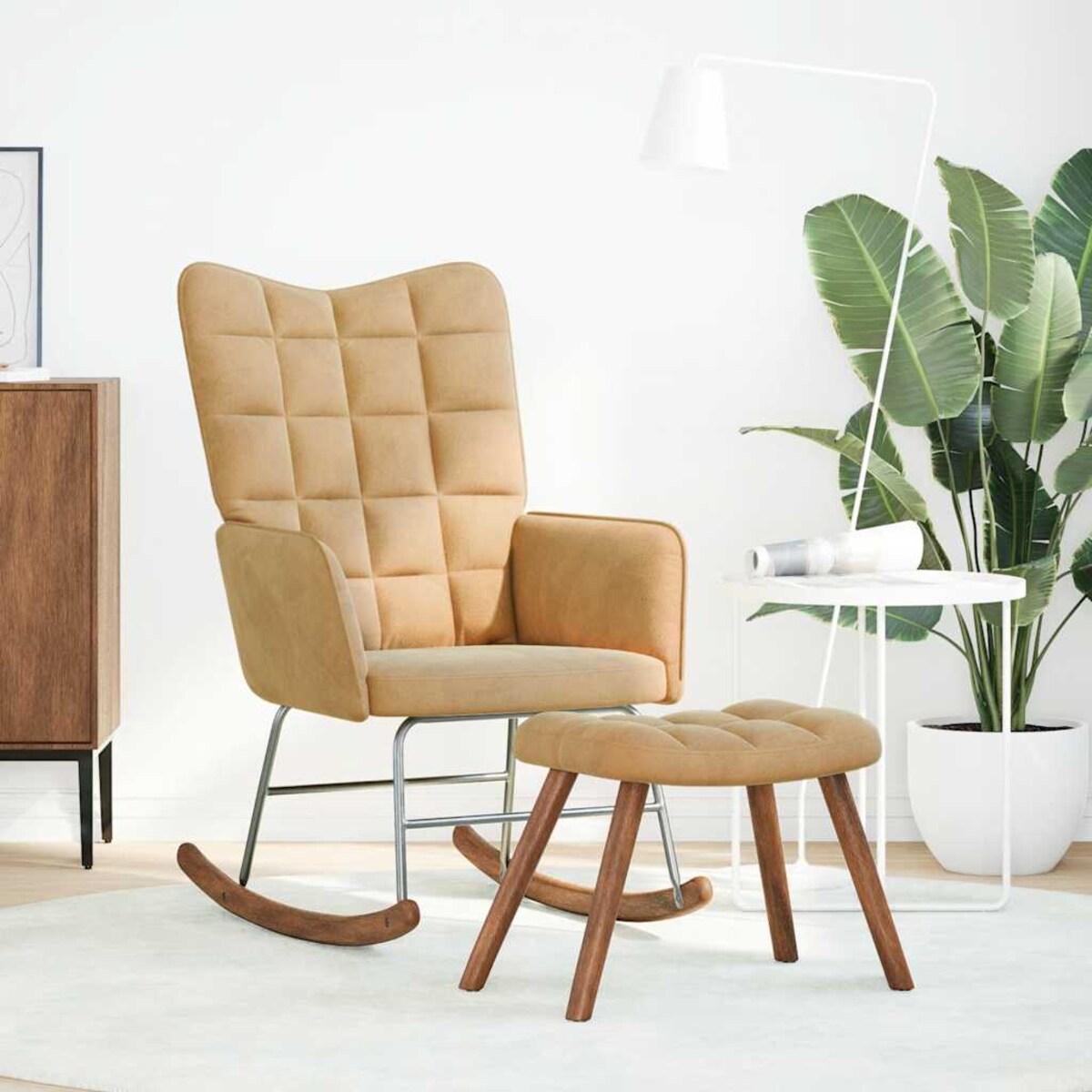 vidaXL Fotel bujany ze stołkiem Brązowy aksamit