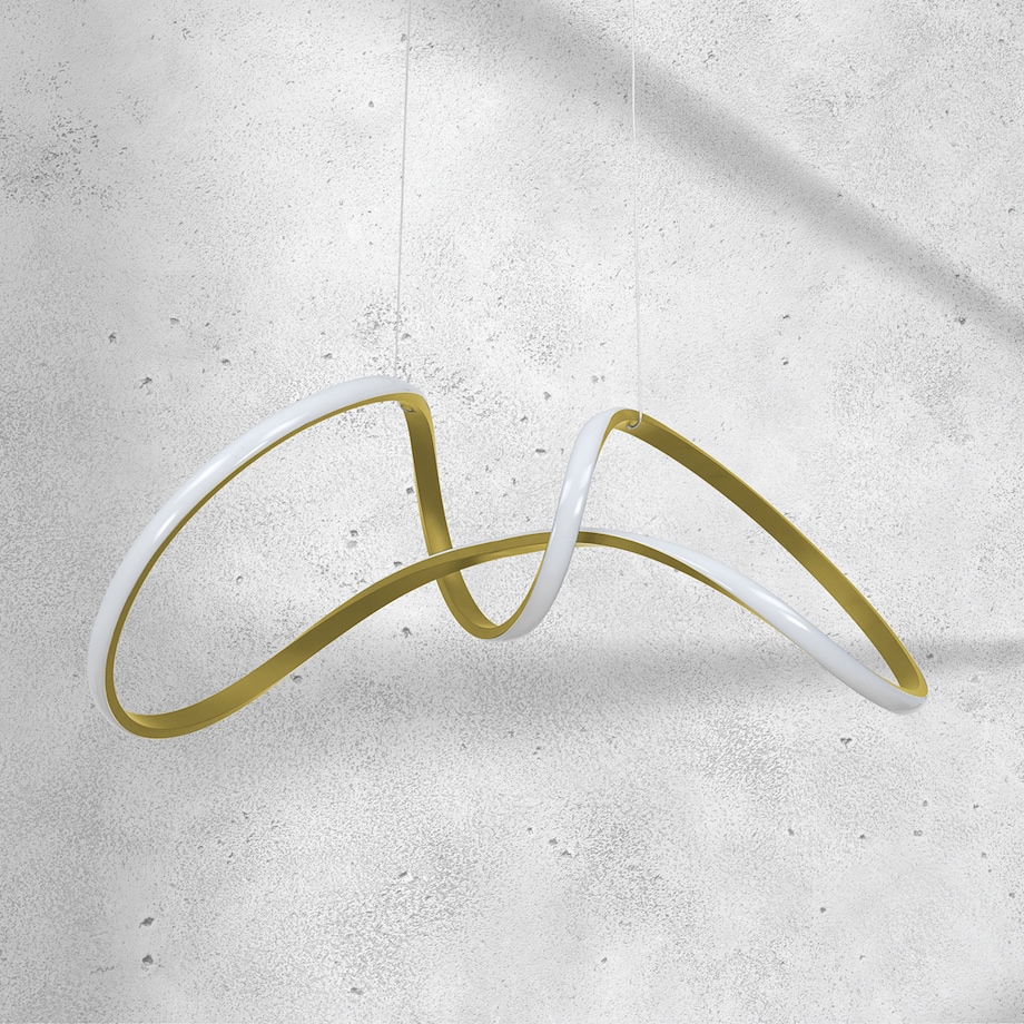 Złota lampa wisząca Tesoro wstęga LED 48W do pokoju