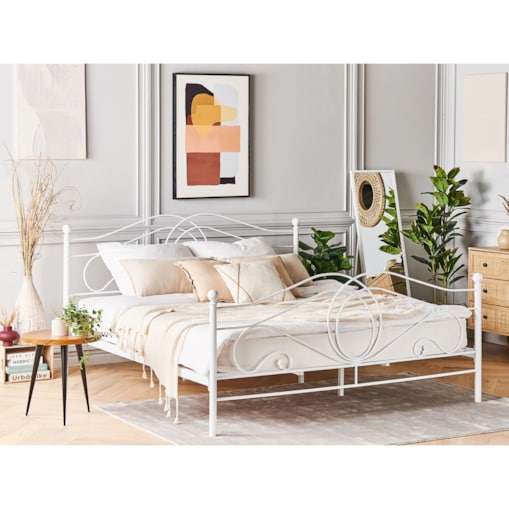 Łóżko metalowe 160 x 200 cm białe LYRA