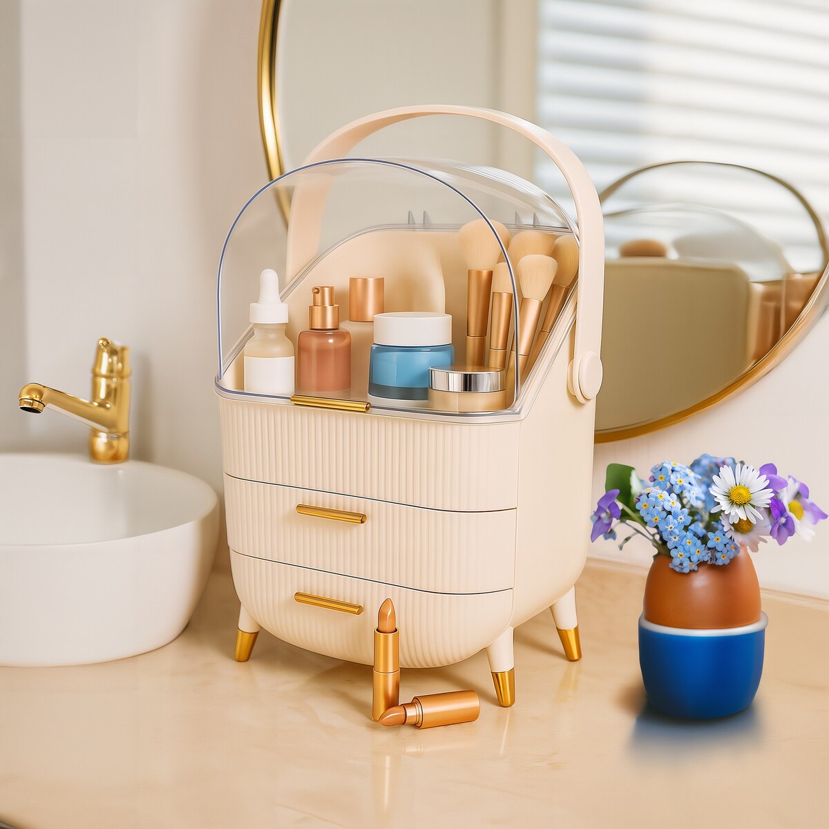 Organizer na kosmetyki XL kosmetyczka beżowa