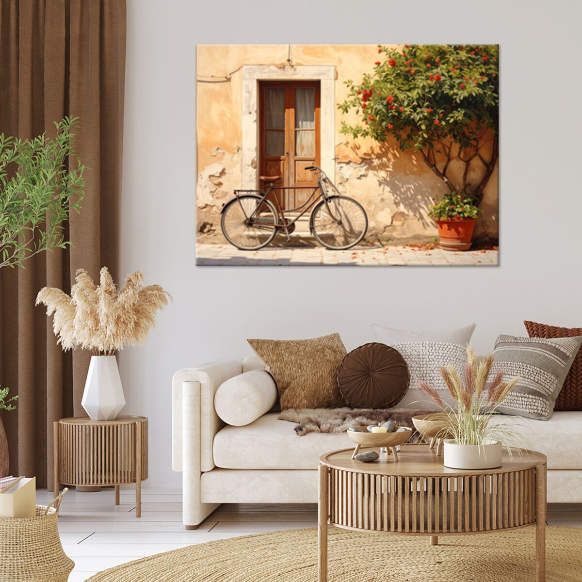 Obraz do salonu sypialni jadalni biura hotelu,WłochyToskania dom ulica i stary rower 45x30 cm