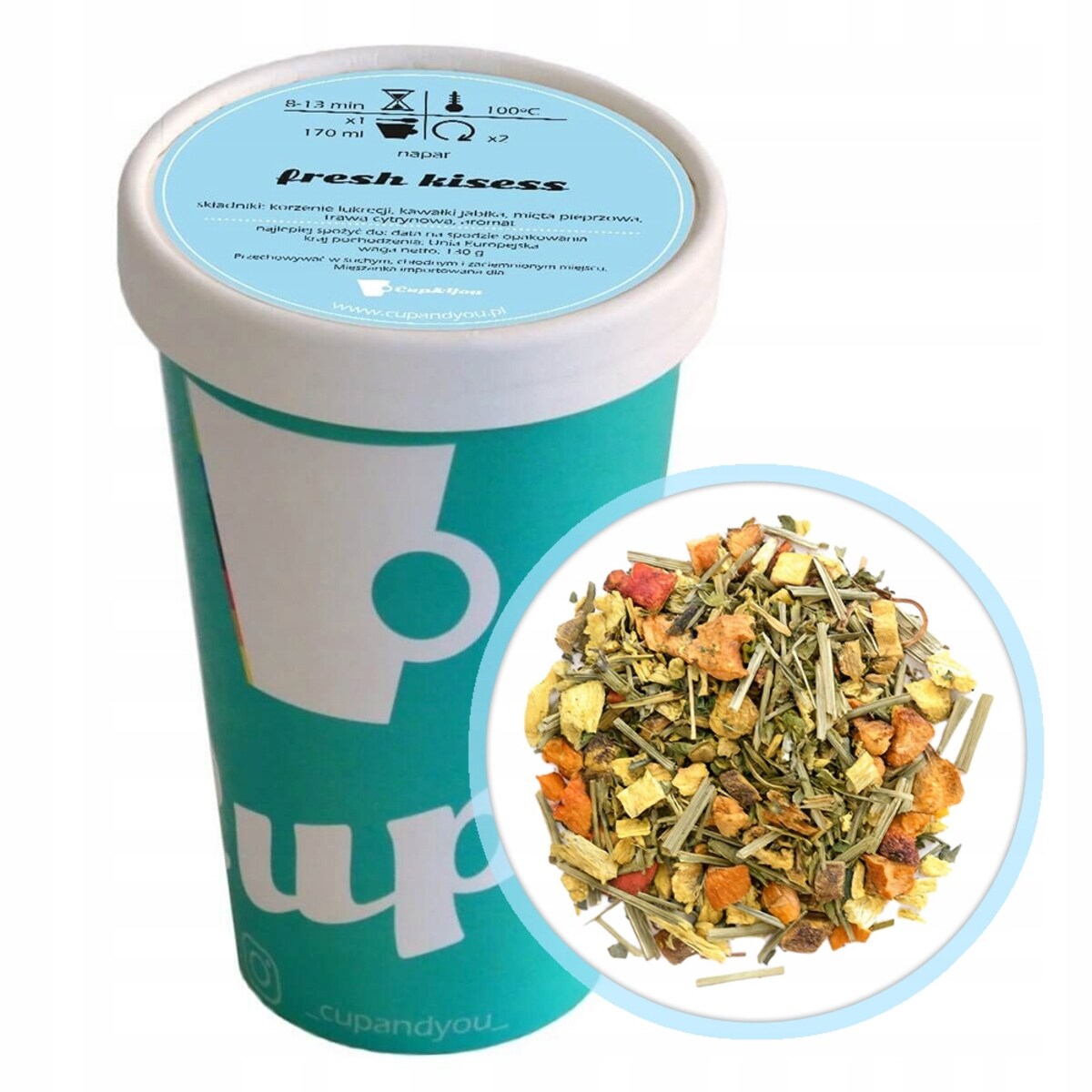 Herbata ziołowa cytrusowa FRESH KISSES kawałki jabłka mięta 130g - herbata liściasta sypana mieszanka napar susz