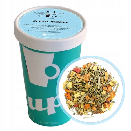 Herbata ziołowa cytrusowa FRESH KISSES kawałki jabłka mięta 130g - herbata liściasta sypana mieszanka napar susz