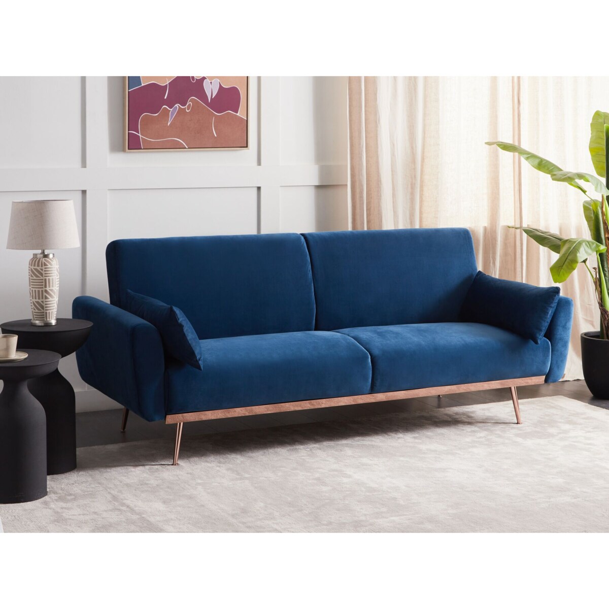 Sofa rozkładana welurowa granatowa EINA