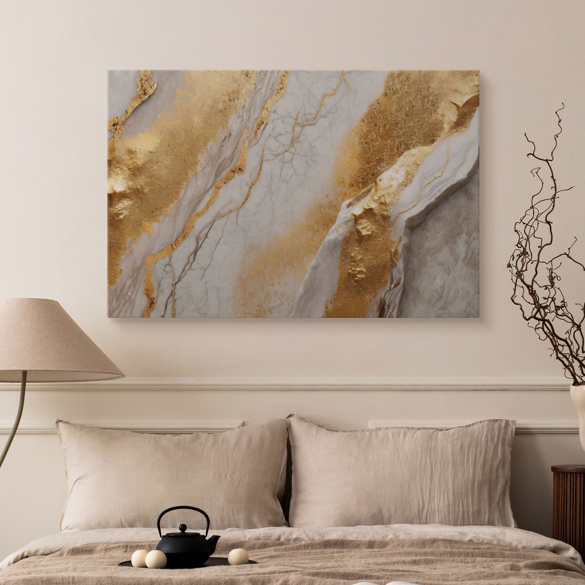 OBRAZ DO SYPIALNI ZŁOTY MARMUR ABSTRAKCJA STYL GLAMOUR EFEKT 3D 120x80cm