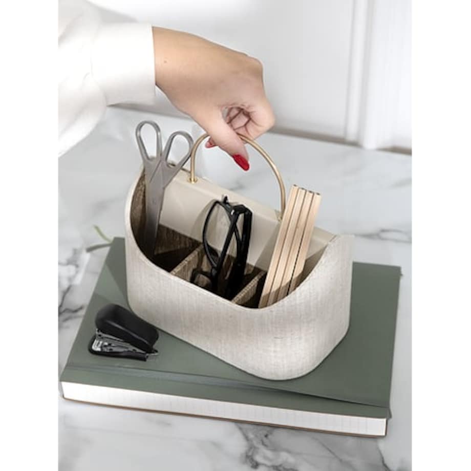 Organizer na długopisy Stackers jasnobeżowy lniany z uchwytem