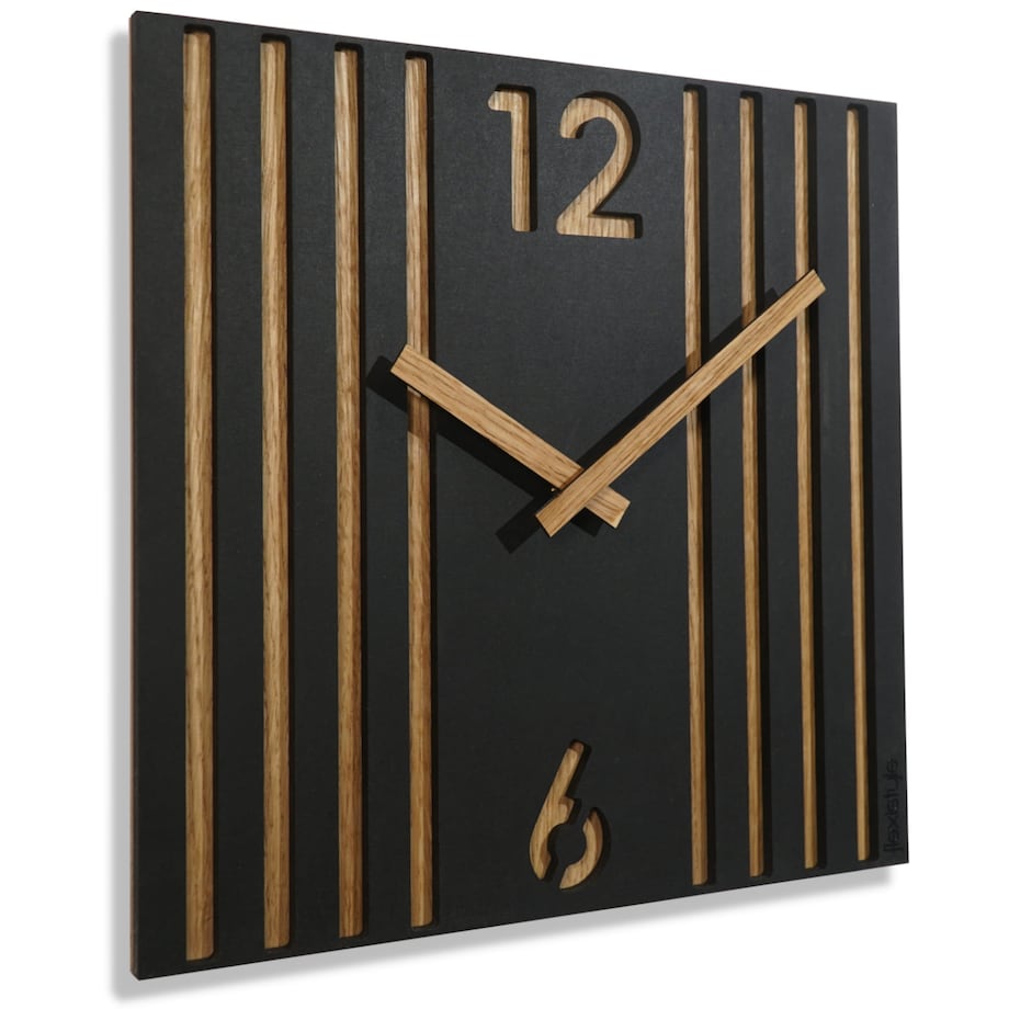Zegar ścienny czarny do salonu Lamele 30 cm
