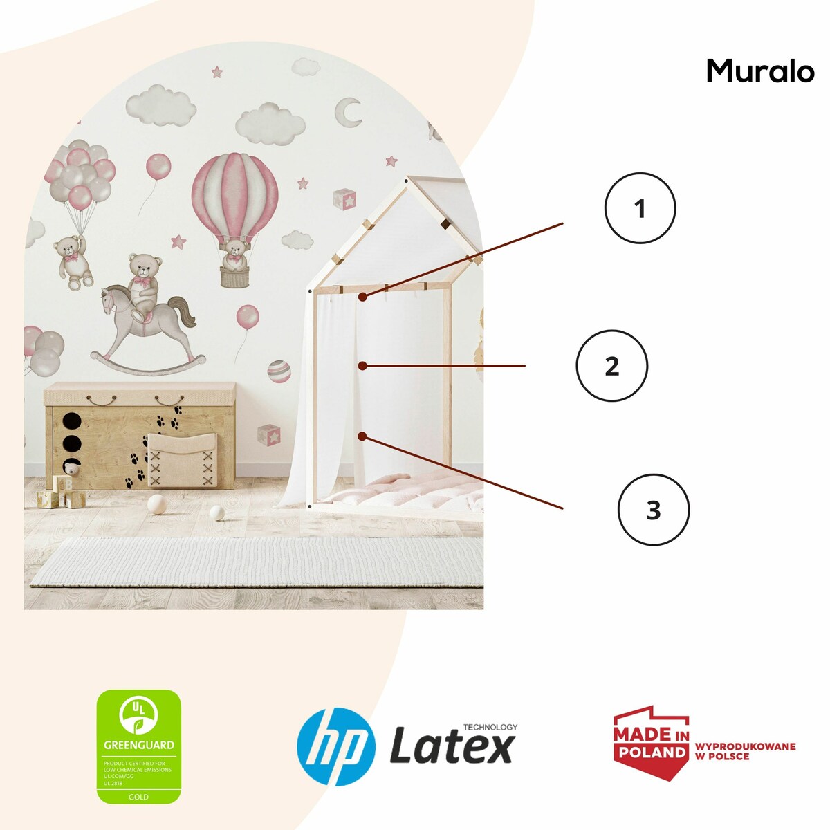 Naklejki Na Ścianę Misie Różowe Balony Koń Na Biegunach Chmury Zestaw 120x60cm