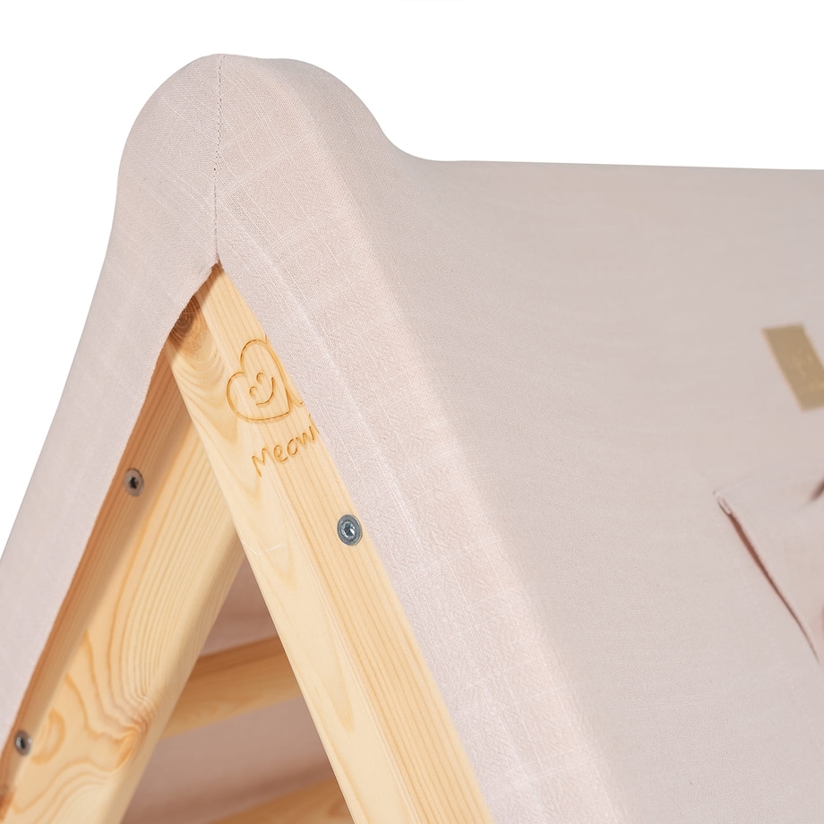 Domek z Drabinką dla Dzieci 60x61cm, Drewno, Len, Wiskoza, Różowy Domek, Naturalna Drabinka