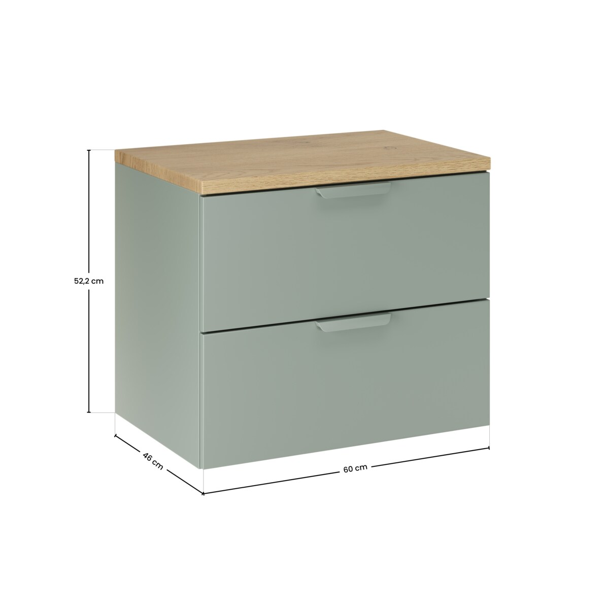 Szafka pod umywalkę wisząca z blatem ASTER w kolorze zielonego dębu, 60 cm