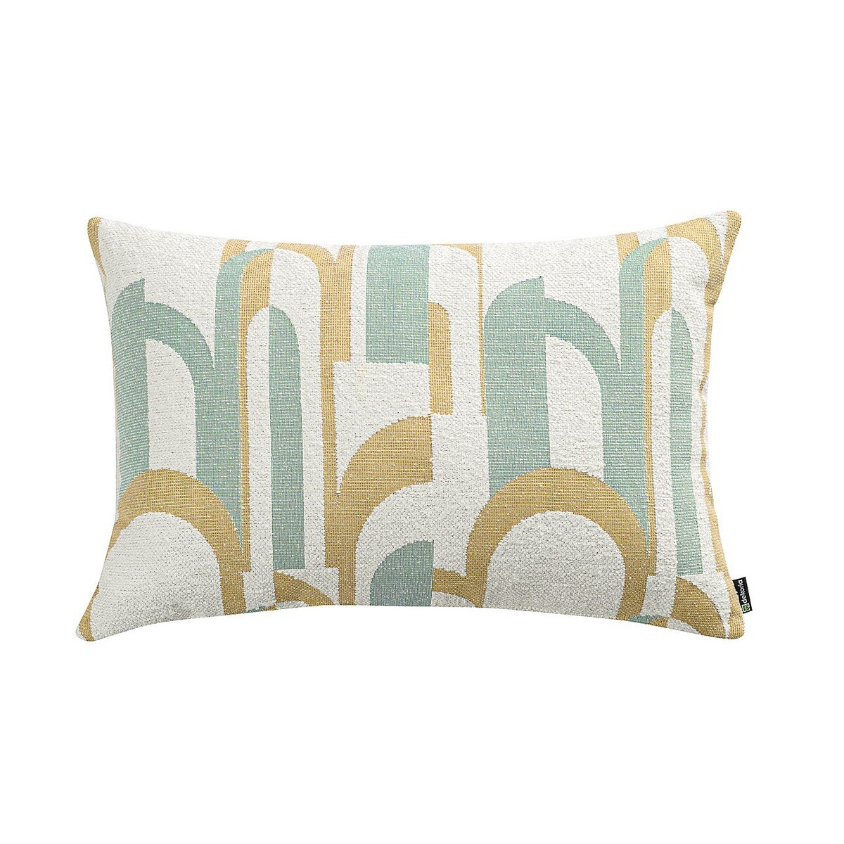 Poszewka Kinga na poduszkę prostokątną 47x28 miętowo-żółte wzory na kremowym tle