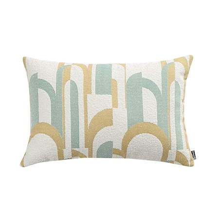 Poszewka Kinga na poduszkę prostokątną 47x28 miętowo-żółte wzory na kremowym tle