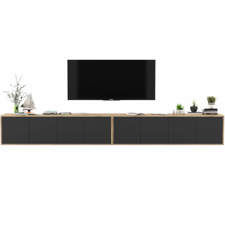 Wisząca Szafka RTV Loft Komoda RTV Dąb Wotan Czarny MAT 300 cm