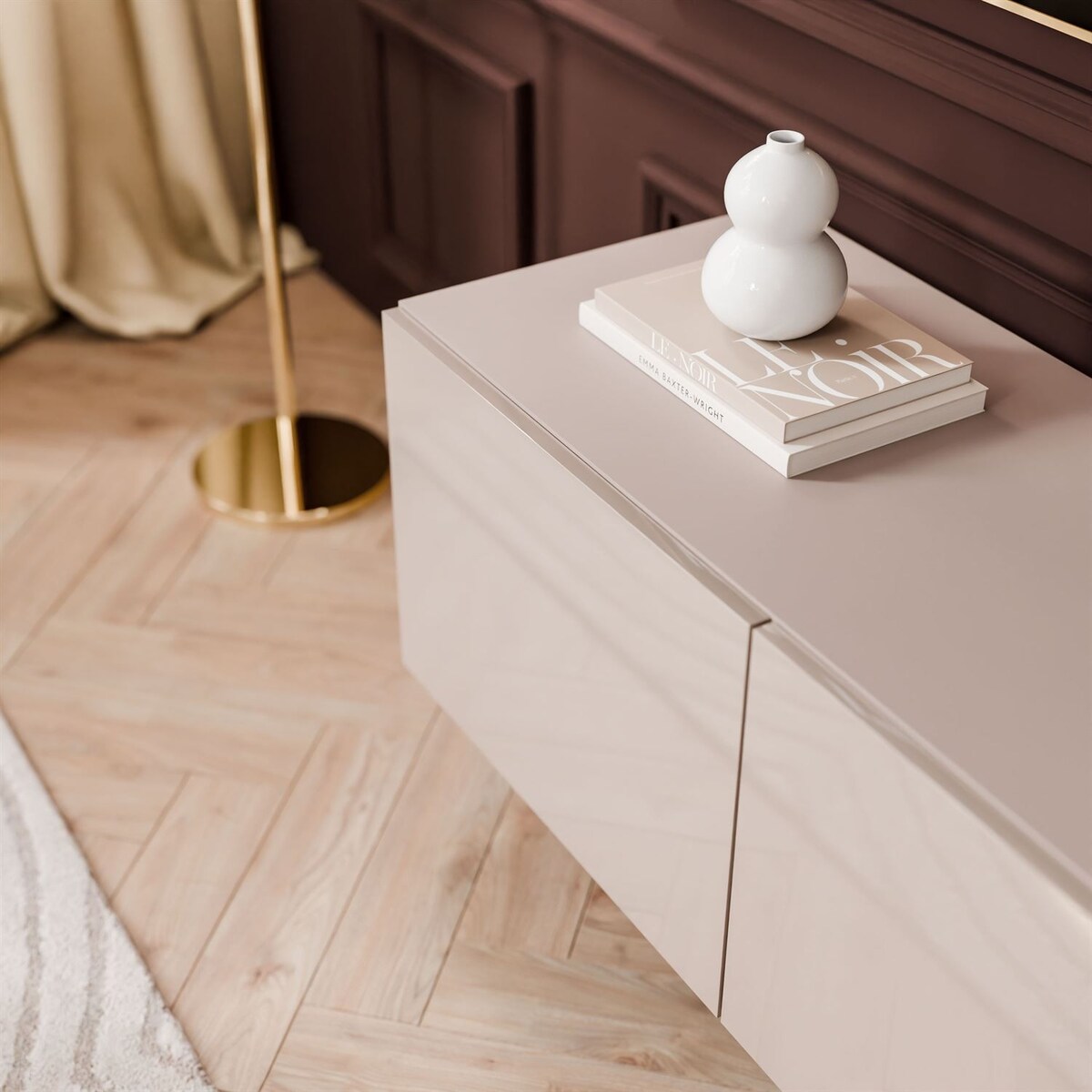 Szafka RTV COLGANTE 100 kaszmir wysoki połysk, oświetlenie LED