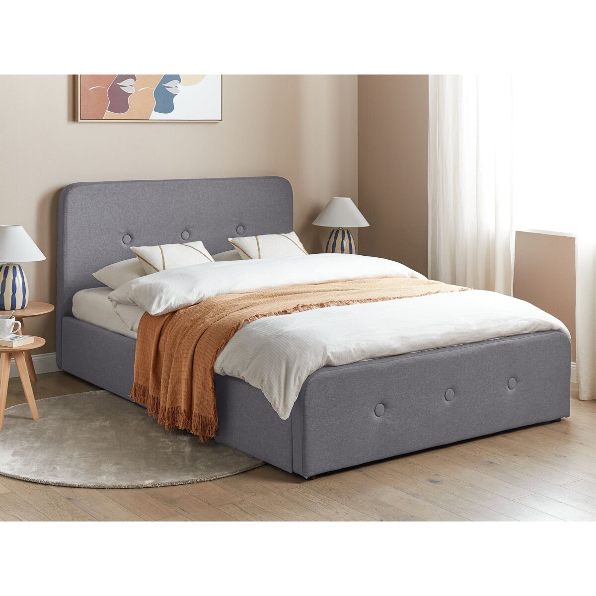 Łóżko z pojemnikiem tapicerowane 140 x 200 cm ciemnoszare RENNES