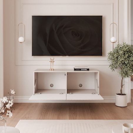Szafka RTV wisząca KASZMIROWA ANGEL ryflowana 100 cm z oświetleniem LED