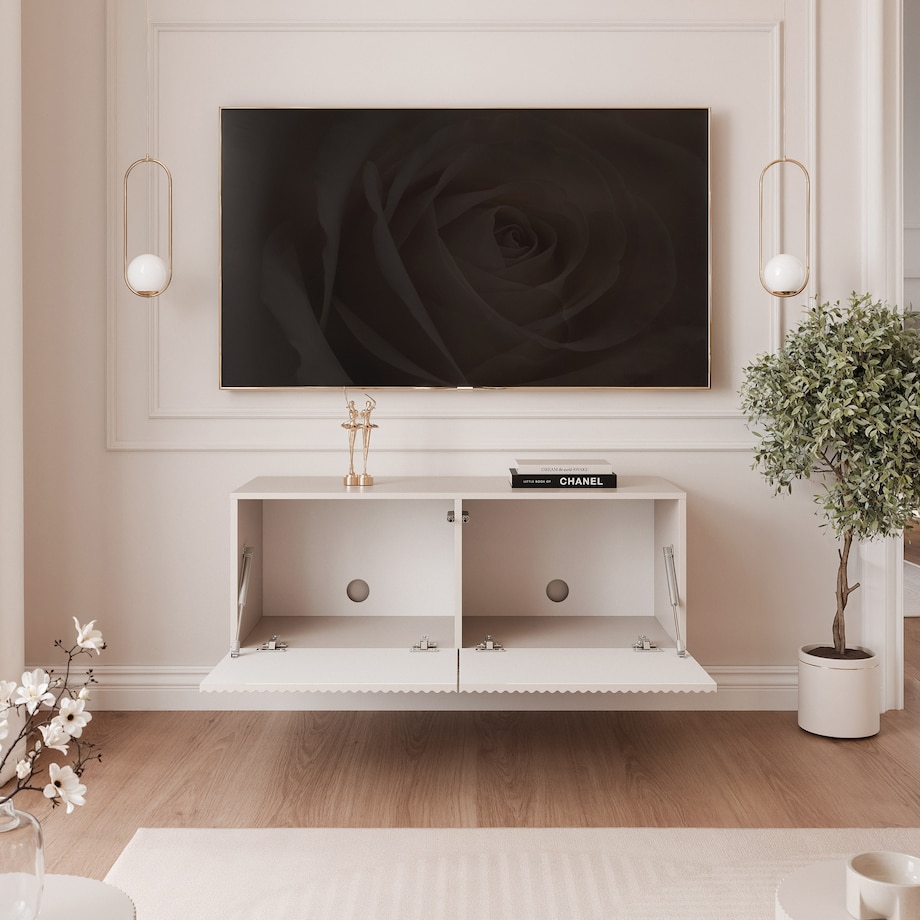 Szafka RTV wisząca KASZMIROWA ANGEL ryflowana 100 cm z oświetleniem LED