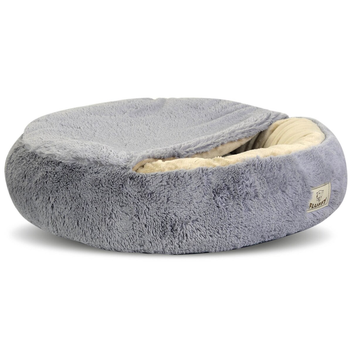 Legowisko Dla Psa Kota Z Daszkiem Jasnoszare Okrągłe Futerkowe 50 Cm
