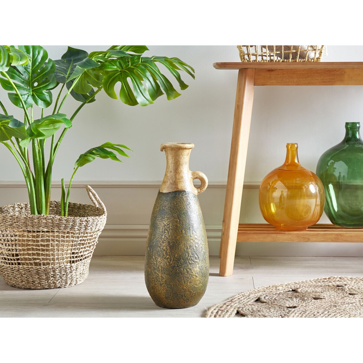 Wazon dekoracyjny z terakoty 50 cm zielono-złoty MARONEJA