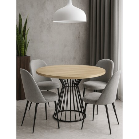 Okrągły stół Reo do salonu z metalową podstawą, blat 75 cm- dąb sonoma