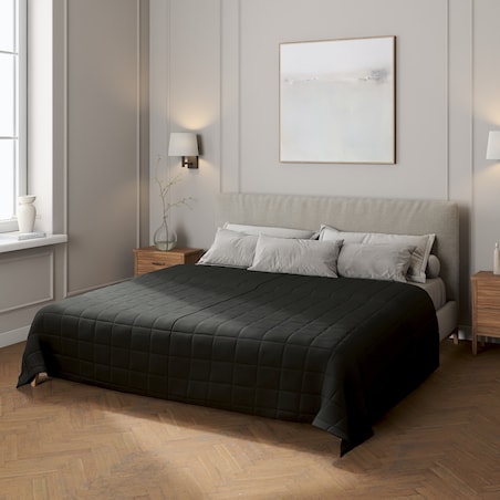 Narzuta pikowana w kratę 130x210 czarny