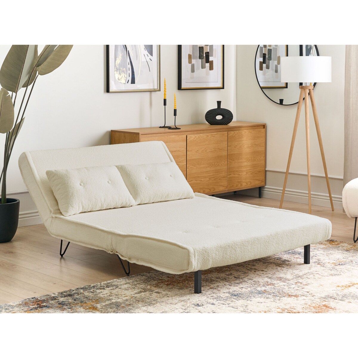 Sofa rozkładana VESTFOLD Boucle Złamana biel dla 2 osób