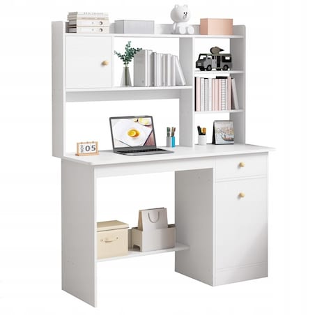 Biurko komputerowe białe loft z 7 półkami