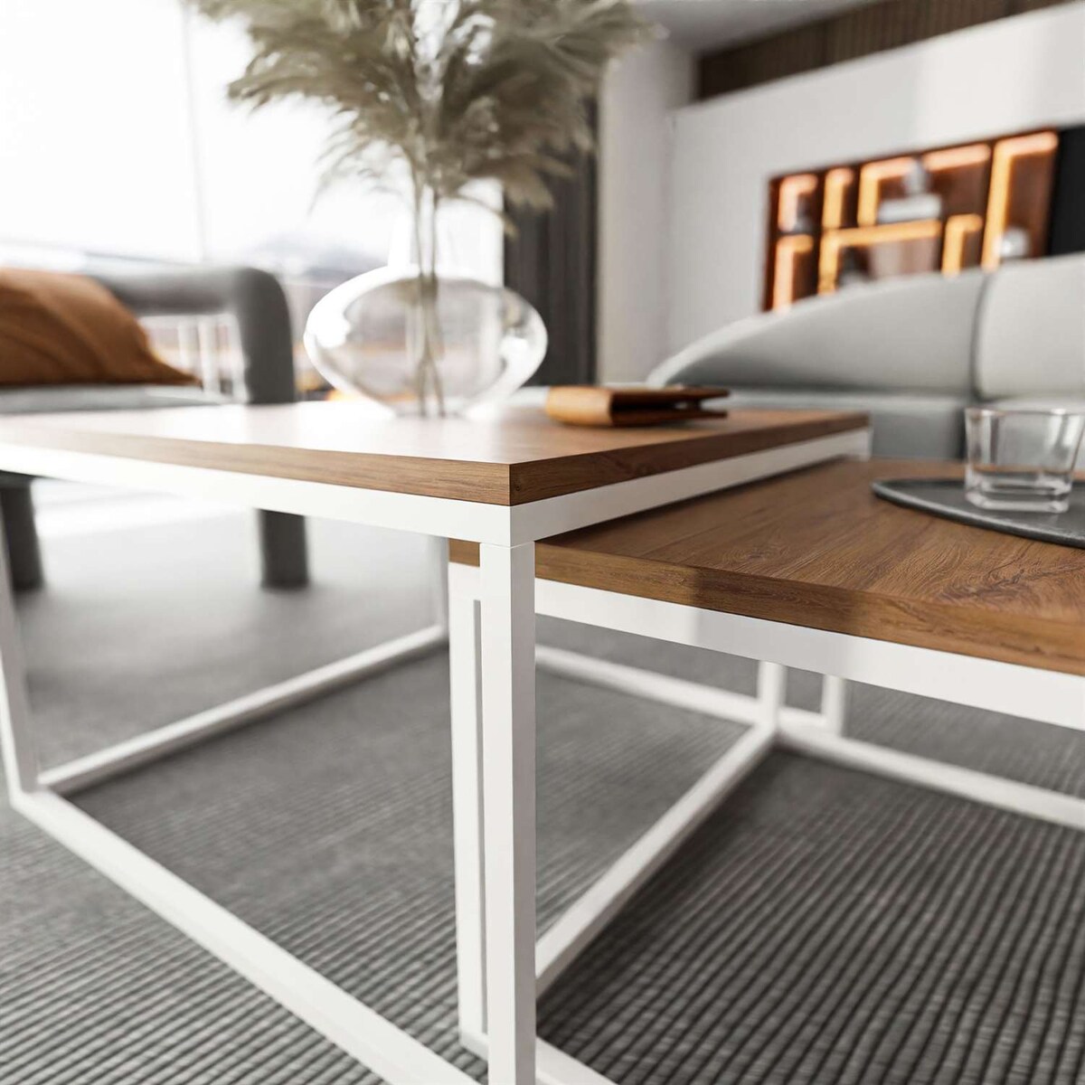 Stolik kawowy ława YOSHI 2w1 biały dąb stirling 36/42 cm