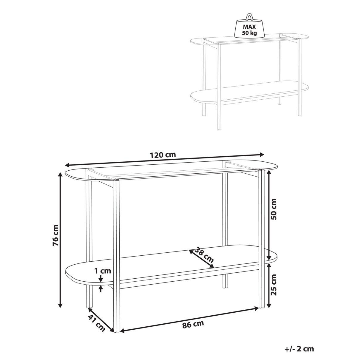 Konsola szklana jasne drewno ze złotym LOVELL